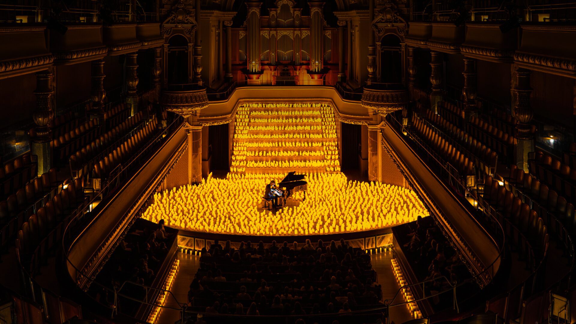 Candlelit concert in a dimly lit venue