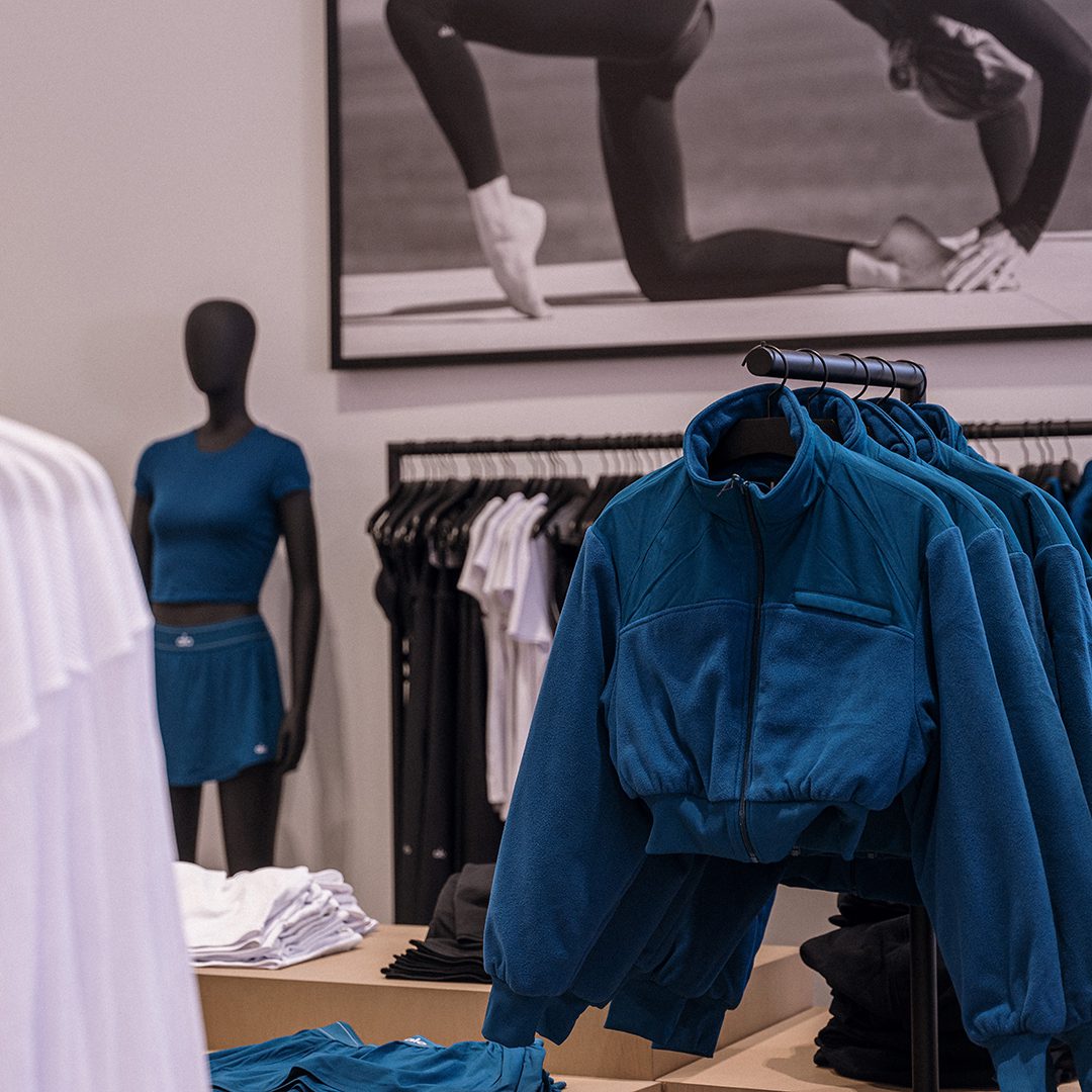 Activewear displayed at the Alo Yoga store in Montreal.