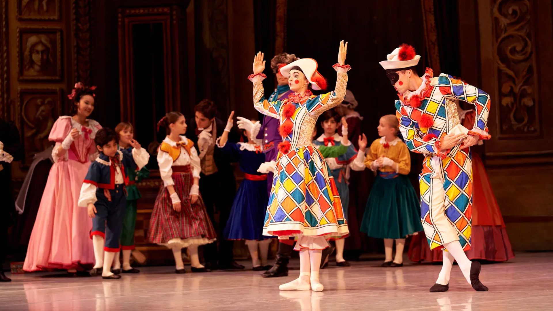 Costumed dancers during the Nutcracker performance by Les Grands Ballets