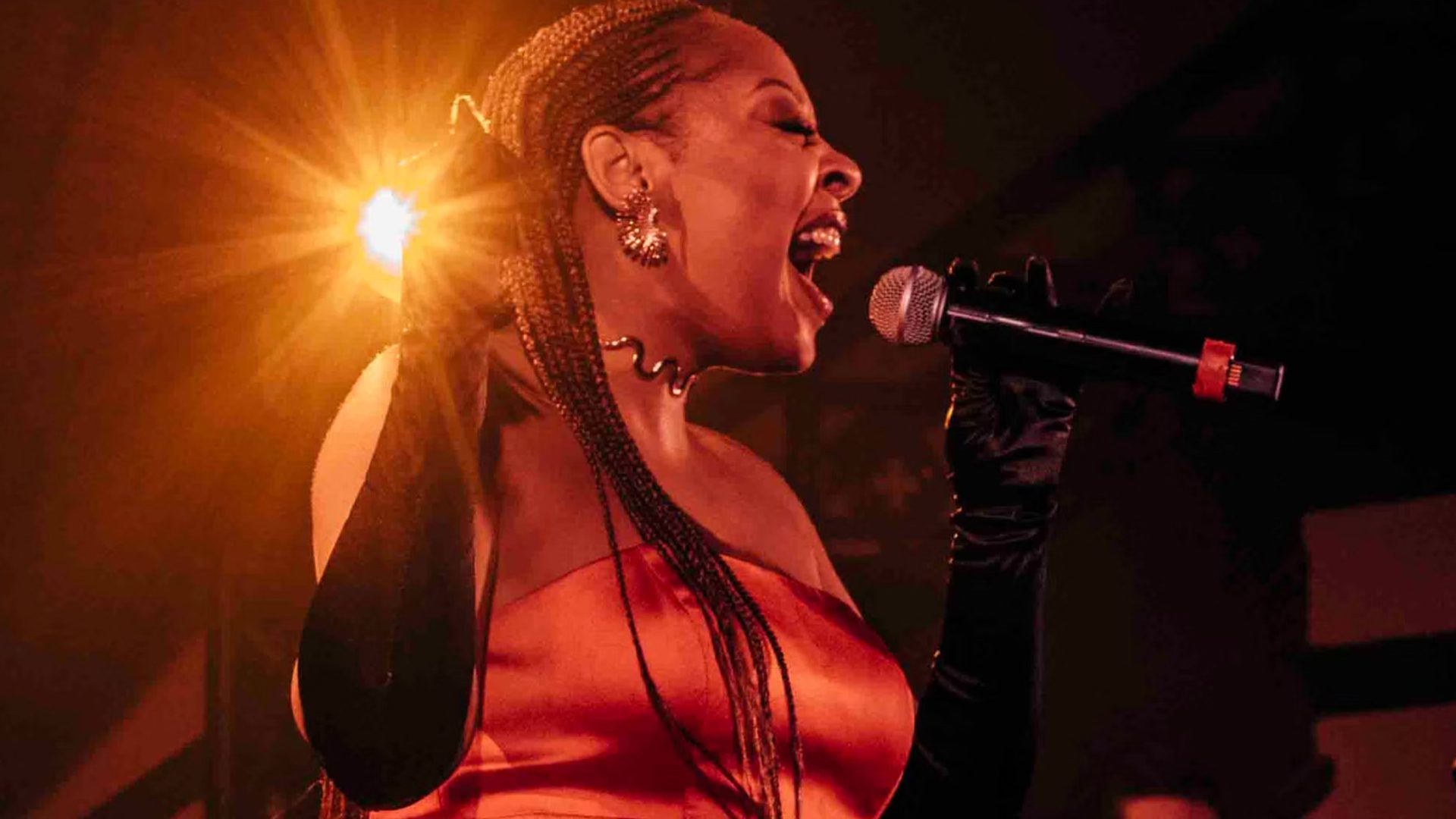 Jazz singer Pamela King performing on stage during a cabaret show at Le Balcon, Montreal.