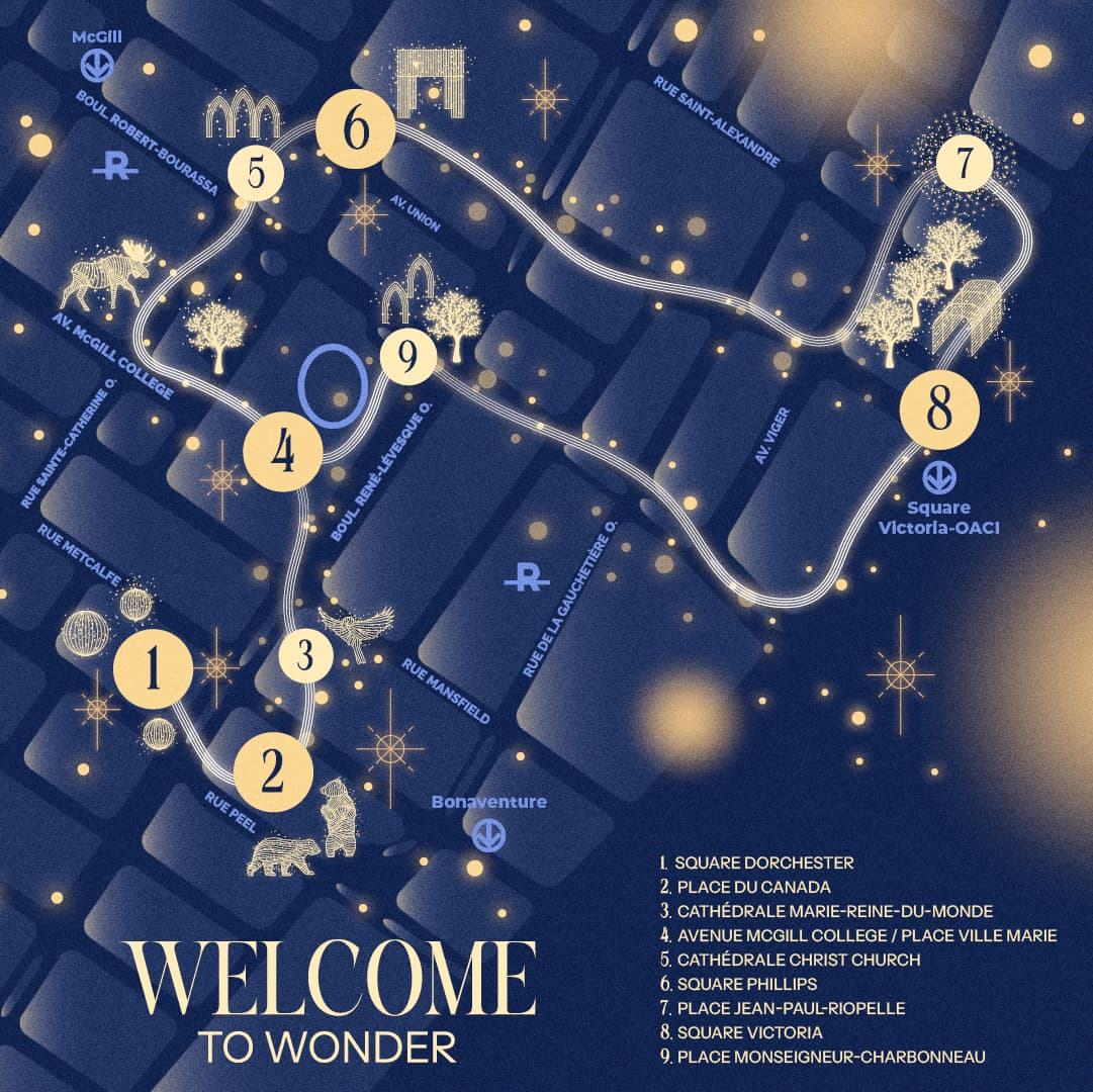 Le parcours des illuminations au centre-ville de Montréal