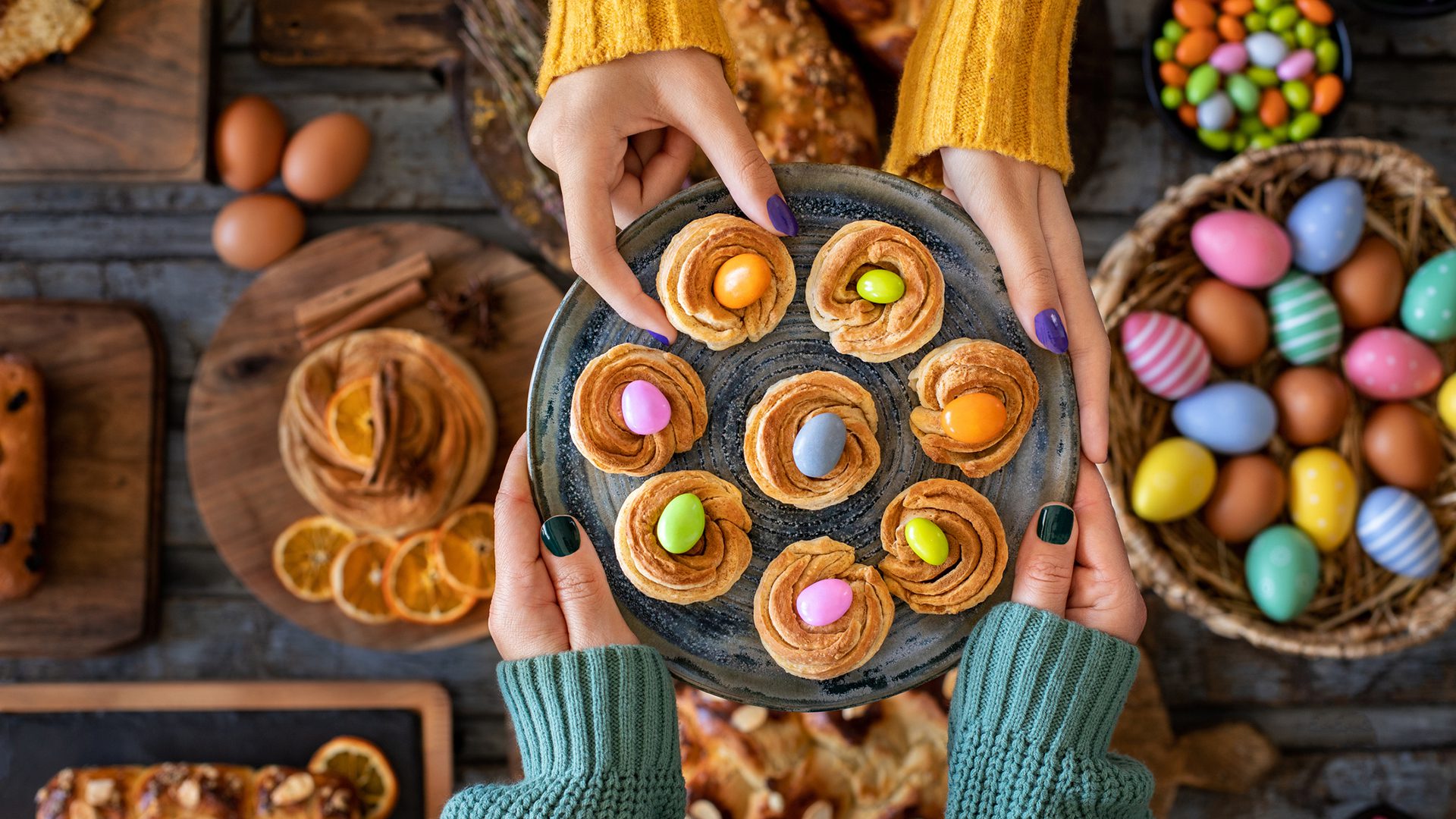 Easter concept with table top view.